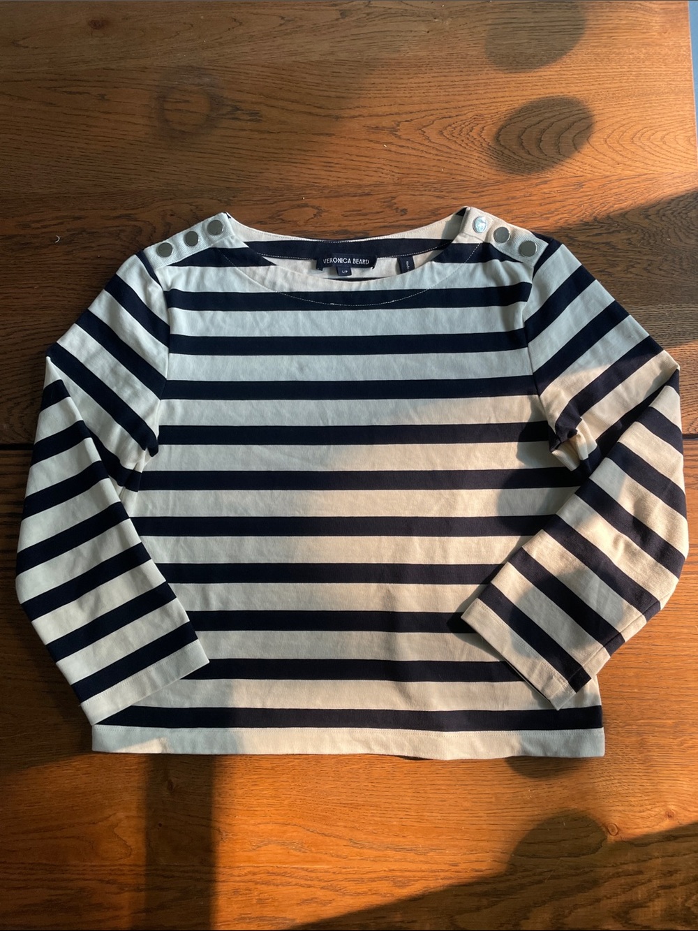 Veronica Beard Hovey in Navy and Dove Striped Long Sleeve Tee